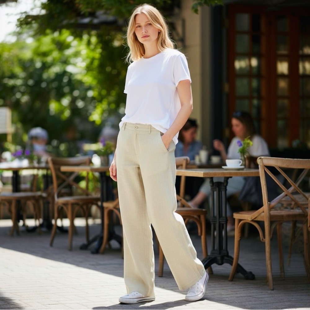 French Connection 100% Ramie Pants | Size 6 | Natural Linen Look